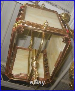 SUPERB Antique VICTORIAN Caramel SLAG Glass Jewel Light Fixture Hanging Lamp