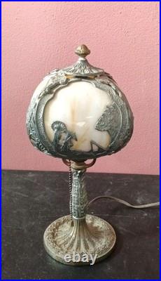 Salem Bros Art Nouveau Boudoir Camel Slag Glass Table Lamp Working
