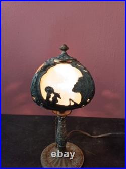 Salem Bros Art Nouveau Boudoir Camel Slag Glass Table Lamp Working