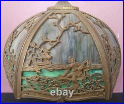 Salem Brothers Antique Slag Glass Lamp Japanese Theme 1910-1920 Working