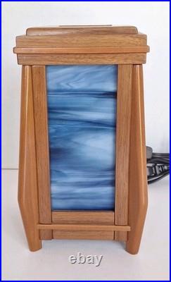Sankora Studios Junior Luminary Blue Slag Glass Lamp Walnut Wood 7.5 Sankora Studios Junior Luminary Blue Slag Glass Lamp Walnut Wood 7.5