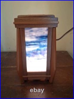Sankora Studios Junior Luminary Blue Slag Glass Lamp Walnut Wood 7.5