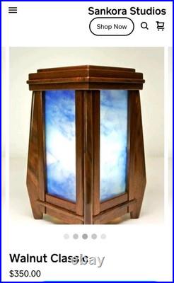 Sankora Studios Junior Luminary Blue Slag Glass Lamp Walnut Wood 7.5