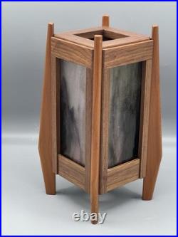Sankora Studios Mid Century Vibe Slag Glass Lamp Walnut Maple Wood 9