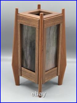 Sankora Studios Mid Century Vibe Slag Glass Lamp Walnut Maple Wood 9