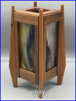 Sankora Studios Mid Century Vibe Slag Glass Lamp Walnut Maple Wood 9