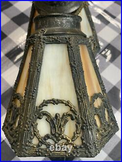 Set 4 Antique Arts Crafts Mission Slag Glass 6 Panel Lamp Shades Chandelier