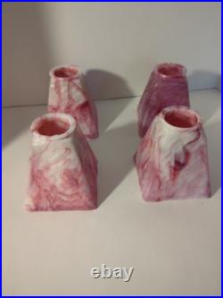 Set of 4 Antique BOURNIQUE Arts Crafts Kokomo Pink Slag Glass Lamp Shades