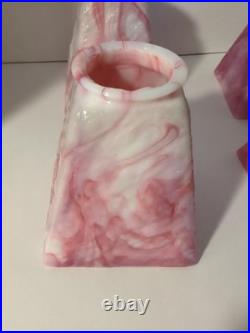 Set of 4 Antique BOURNIQUE Arts Crafts Kokomo Pink Slag Glass Lamp Shades