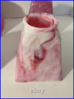 Set of 4 Antique BOURNIQUE Arts Crafts Kokomo Pink Slag Glass Lamp Shades