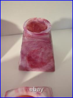 Set of 4 Antique BOURNIQUE Arts Crafts Kokomo Pink Slag Glass Lamp Shades