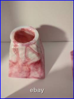 Set of 4 Antique BOURNIQUE Arts Crafts Kokomo Pink Slag Glass Lamp Shades