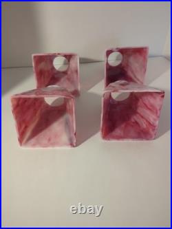 Set of 4 Antique BOURNIQUE Arts Crafts Kokomo Pink Slag Glass Lamp Shades