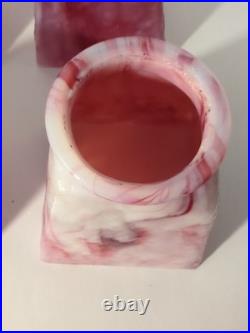 Set of 4 Antique BOURNIQUE Arts Crafts Kokomo Pink Slag Glass Lamp Shades