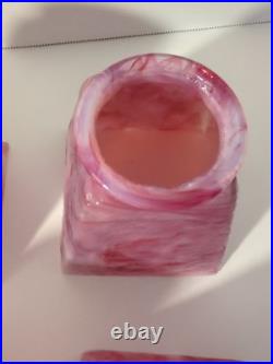 Set of 4 Antique BOURNIQUE Arts Crafts Kokomo Pink Slag Glass Lamp Shades