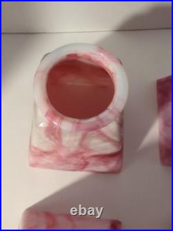 Set of 4 Antique BOURNIQUE Arts Crafts Kokomo Pink Slag Glass Lamp Shades