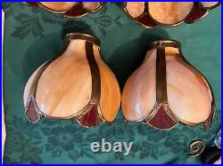 Set of 4 Carmel & Red Kokomo Slag Glass Bent Panel Lamp Shades Handel Era