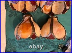 Set of 4 Carmel & Red Kokomo Slag Glass Bent Panel Lamp Shades Handel Era