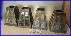 Set of 4 Vintage Antique Arts & Crafts Style Slag Glass Lamp Shades