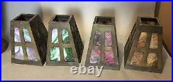 Set of 4 Vintage Antique Arts & Crafts Style Slag Glass Lamp Shades