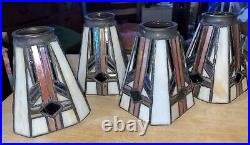 Set of 4 Vintage Arts & Crafts Mission Style Leaded Slag Glass Lamp Shades