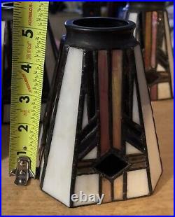 Set of 4 Vintage Arts & Crafts Mission Style Leaded Slag Glass Lamp Shades