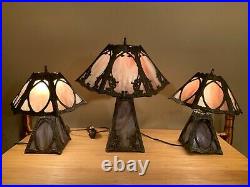 Set of Antique Purple Slag Glass Lamps