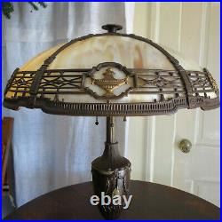 Signed Antique Bradley Hubbard Arts & Crafts Era Slag Glass Lamp 3 Socket B&H