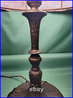 Signed Antique Royal Art Glass Co. Art Nouveau 8 Panel Slag Glass Table Lamp