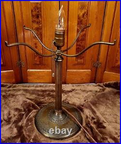 Signed Antique Slag Glass Bradley and Hubbard Table Lamp