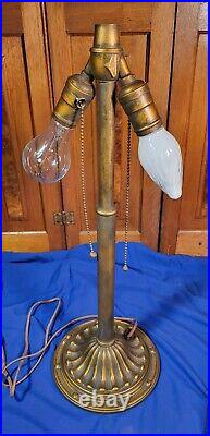 Signed Bradley and Hubbard 18 Panel Slag Glass Lamp