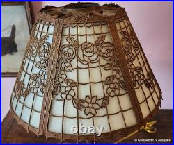 Signed Edward Miller Art Nouveau Style Slag Glass 6 Panel Table Lamp, c1920s