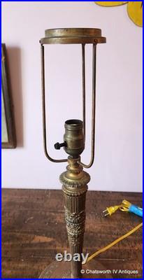 Signed Edward Miller Art Nouveau Style Slag Glass 6 Panel Table Lamp, c1920s