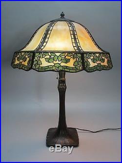 Signed HANDEL Arts & Crafts Table Slag Glass & Filigree Lamp c. 1910 antique