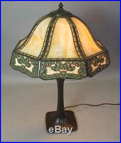 Signed Handel Art Nouveau Table Slag Glass & Filigree Lamp c. 1900 antique