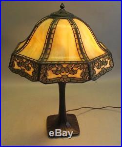 Signed Handel Art Nouveau Table Slag Glass & Filigree Lamp c. 1900 antique
