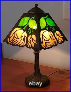 Signed J A Whaley Slag Glass Overlay Floral Boudoir Accent Lamp Handel Era Signed J A Whaley Slag Glass Overlay Floral Boudoir Accent Lamp Handel Era