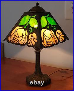 Signed J A Whaley Slag Glass Overlay Floral Boudoir Accent Lamp Handel Era