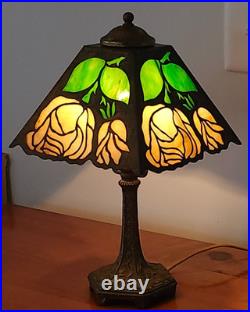 Signed J A Whaley Slag Glass Overlay Floral Boudoir Accent Lamp Handel Era Signed J A Whaley Slag Glass Overlay Floral Boudoir Accent Lamp Handel Era