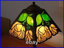 Signed J A Whaley Slag Glass Overlay Floral Boudoir Accent Lamp Handel Era