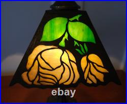 Signed J A Whaley Slag Glass Overlay Floral Boudoir Accent Lamp Handel Era