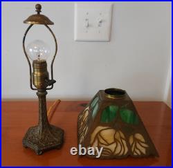 Signed J A Whaley Slag Glass Overlay Floral Boudoir Accent Lamp Handel Era