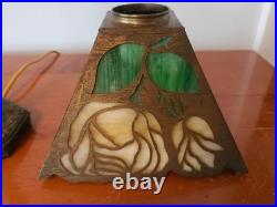 Signed J A Whaley Slag Glass Overlay Floral Boudoir Accent Lamp Handel Era