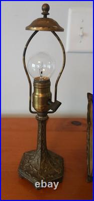 Signed J A Whaley Slag Glass Overlay Floral Boudoir Accent Lamp Handel Era