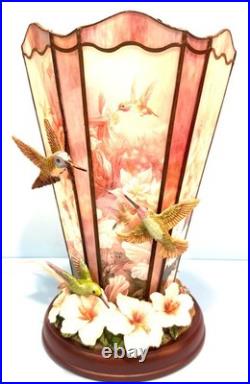 Signed Lina Liu Hummingbird Electric Slag Glass Lamp Shimmering Elegance 53d