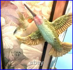 Signed Lina Liu Hummingbird Electric Slag Glass Lamp Shimmering Elegance 53d