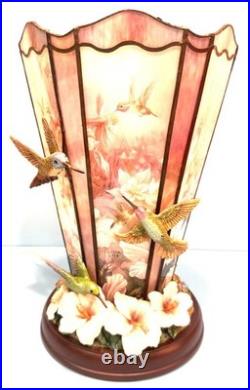 Signed Lina Liu Hummingbird Electric Slag Glass Lamp Shimmering Elegance 53d