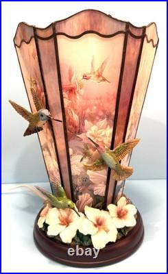 Signed Lina Liu Hummingbird Electric Slag Glass Lamp Shimmering Elegance 53d