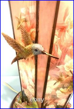Signed Lina Liu Hummingbird Electric Slag Glass Lamp Shimmering Elegance 53d