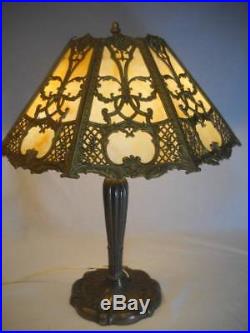 Signed Miller 22 1/2 Antique 8 Panel Slag Glass Lamp Excellent Condition